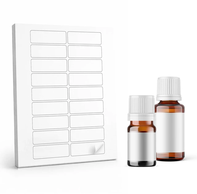 Main image of 90 Waterproof Essential Oil Labels, 3x1 for Inkjet | Blank Printable Stickers, Free Easy to Use Templates, for oil proof labels for roller bottles and vials.