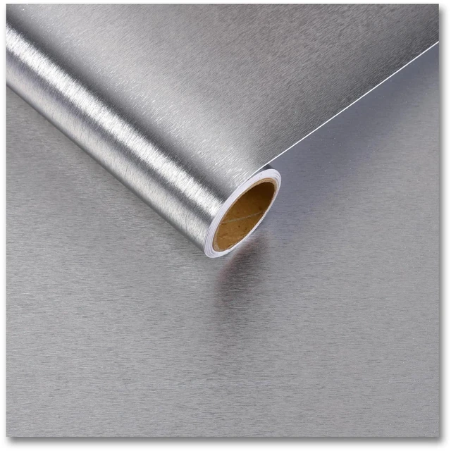 Main image of Thick Stainless Steel Contact Paper for Kitchen Appliances Brushed Metallic Silver Wallpaper Peel and Stick Heat Resistant Self Adhesive Vinyl Wrap for Fridge Dishwasher Oven Covers 12"x80"
