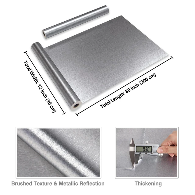 Alt view image 2 of 7 - Thick Stainless Steel Contact Paper for Kitchen Appliances Brushed Metallic Silver Wallpaper Peel and Stick Heat Resistant Self Adhesive Vinyl Wrap for Fridge Dishwasher Oven Covers 12"x80"