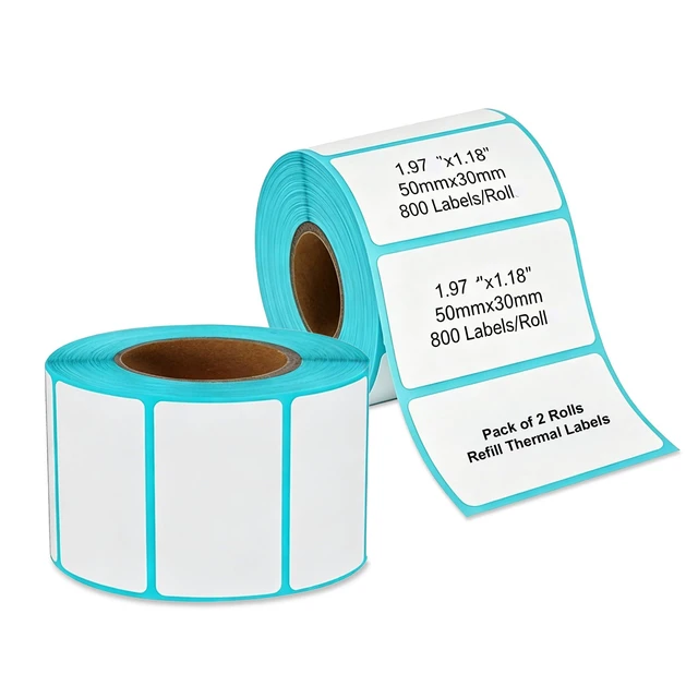 Main image of 1.97"x1.18"(50x30mm) Thermal Printer Labels 2 Rolls (800 Labels/Roll) | Thermal Label Sticker Self-Adhesive Stickers for Home Office & Business Labeling-Oil-Proof, Tear-Proof and Easy Replacement
