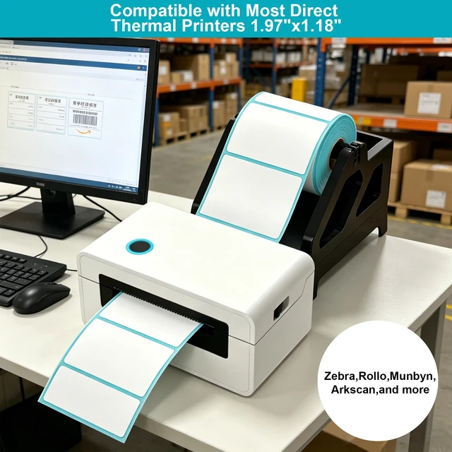 Alt view image 3 of 7 - 1.97"x1.18"(50x30mm) Thermal Printer Labels 2 Rolls (800 Labels/Roll) | Thermal Label Sticker Self-Adhesive Stickers for Home Office & Business Labeling-Oil-Proof, Tear-Proof and Easy Replacement