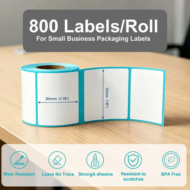 Alt view image 2 of 7 - 1.97"x1.18"(50x30mm) Thermal Printer Labels 2 Rolls (800 Labels/Roll) | Thermal Label Sticker Self-Adhesive Stickers for Home Office & Business Labeling-Oil-Proof, Tear-Proof and Easy Replacement