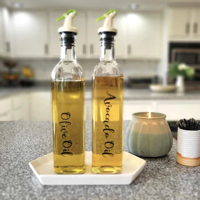 Alt view image 6 of 7 - Cursive Olive Oil & Vinegar Bottle Labels, Minimalist Waterproof Kitchen Container Label Set
