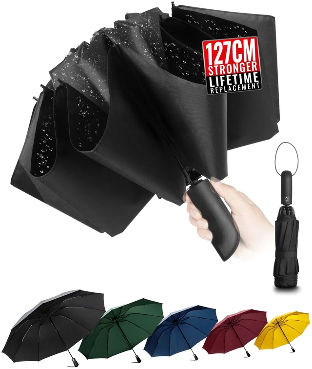 Main image of Travel Inverted Umbrella Compact Windproof- Automatic reverse Umbrellas for Rain - Folding Portable 48inch Span, 10 Ribs Large Umbrella