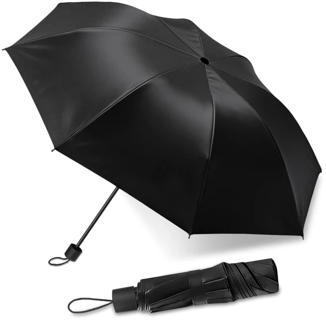 Main image of Quality Compact Travel Folding Umbrellas Windproof Waterproof for Men Women Ladies Girls, Classic Black Portable UV Canopy for Handbag Backpack, Lightweight Handy Umbrella