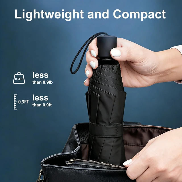 Alt view image 3 of 7 - Quality Compact Travel Folding Umbrellas Windproof Waterproof for Men Women Ladies Girls, Classic Black Portable UV Canopy for Handbag Backpack, Lightweight Handy Umbrella