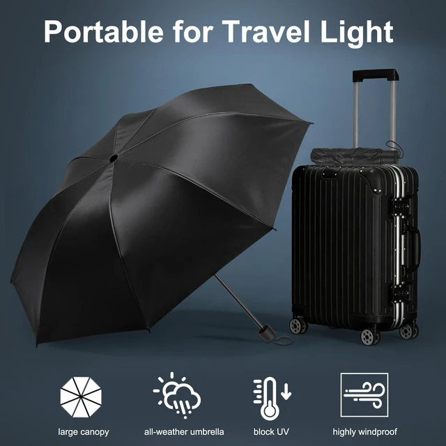 Alt view image 7 of 7 - Quality Compact Travel Folding Umbrellas Windproof Waterproof for Men Women Ladies Girls, Classic Black Portable UV Canopy for Handbag Backpack, Lightweight Handy Umbrella