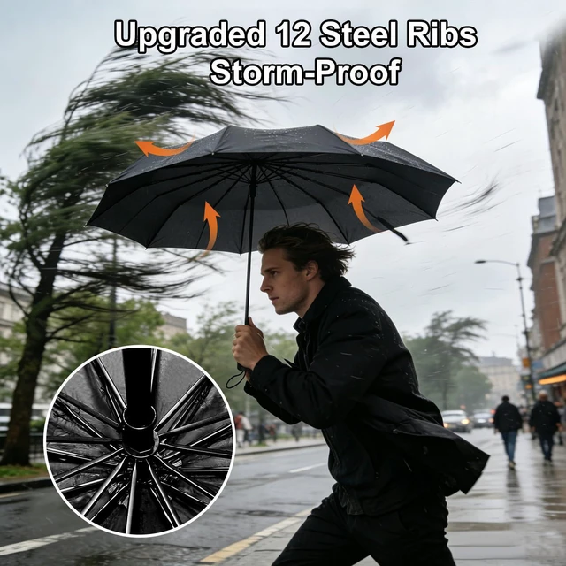 Alt view image 6 of 7 - Quality Compact Travel Folding Umbrellas Windproof Waterproof for Men Women Ladies Girls, Classic Black Portable UV Canopy for Handbag Backpack, Lightweight Handy Umbrella