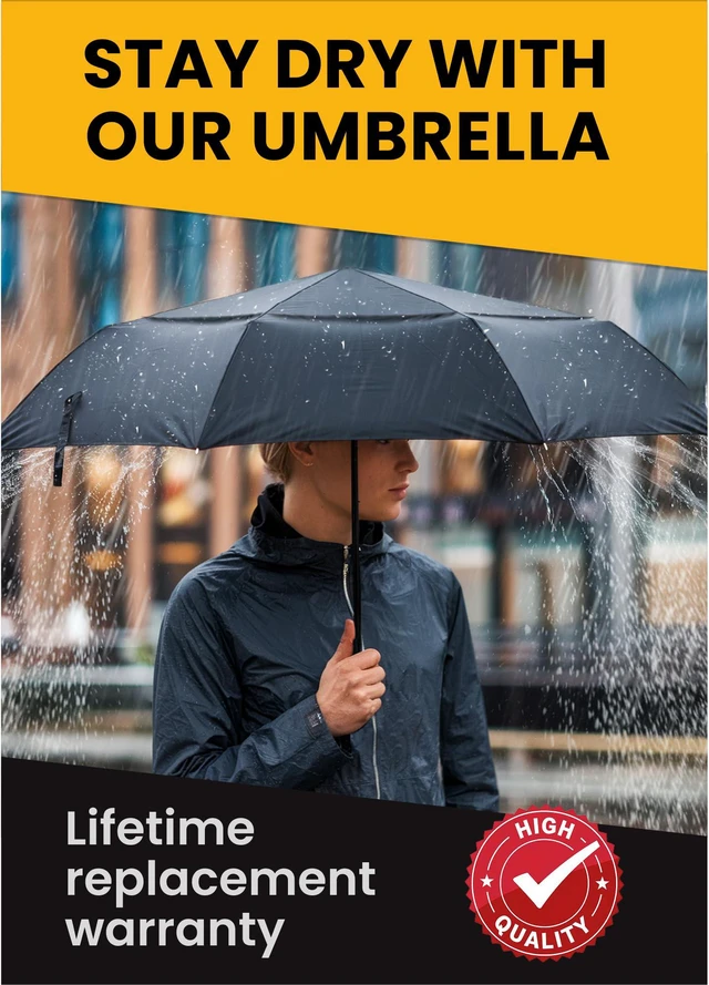Alt view image 6 of 6 - Windproof Umbrellas for Rain Durable Travel Automatic Large Canopy with Compact Folding, Strong Lightweight Portable Rain Umbrella for Car Backpack, Mens & Womens Umbrella - Black