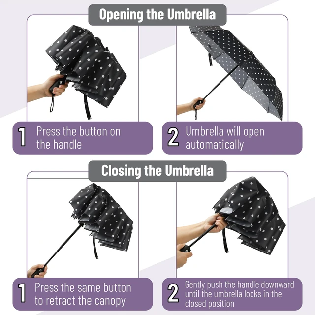 Alt view image 4 of 6 - Windproof Travel Umbrella | Small Water-Resistant Automatic Folding Umbrella for Rain and Sun, Light, Compact and Portable for Women & Men