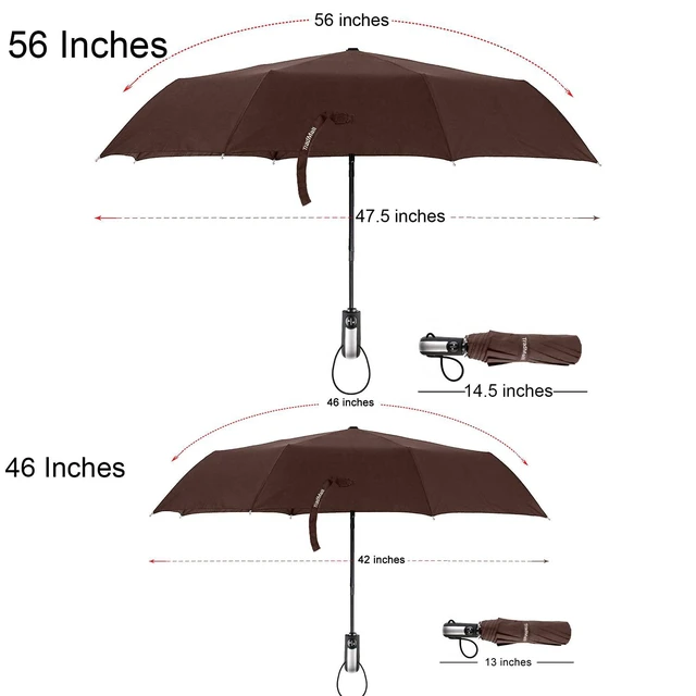 Alt view image 2 of 7 - Travel Umbrella Windproof 46 Inches Canopy, Brown | 10 Reinforced Fiberglass Ribs Ergonomic Handle Auto Open & Close