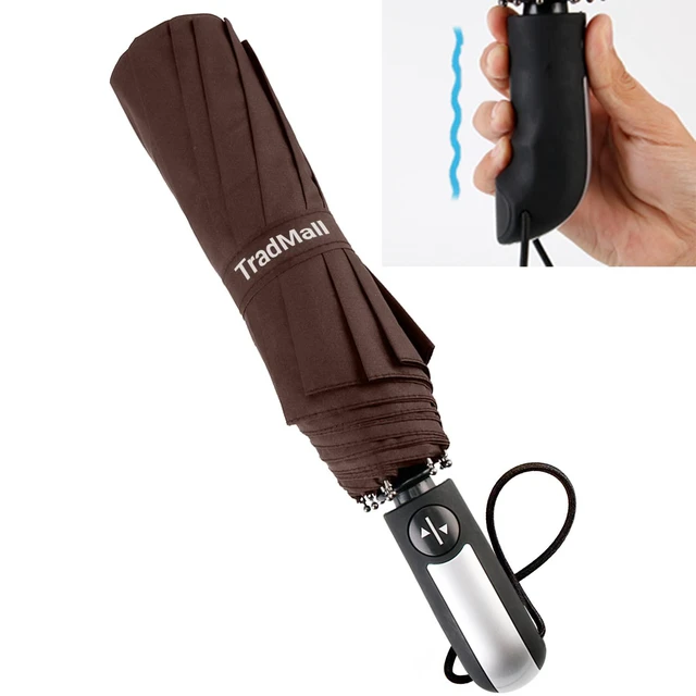 Alt view image 3 of 7 - Travel Umbrella Windproof 46 Inches Canopy, Brown | 10 Reinforced Fiberglass Ribs Ergonomic Handle Auto Open & Close