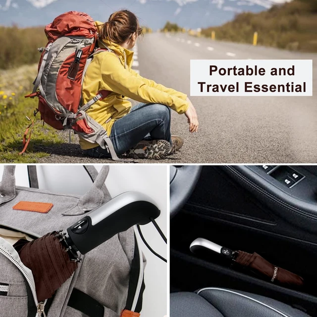 Alt view image 6 of 7 - Travel Umbrella Windproof 46 Inches Canopy, Brown | 10 Reinforced Fiberglass Ribs Ergonomic Handle Auto Open & Close