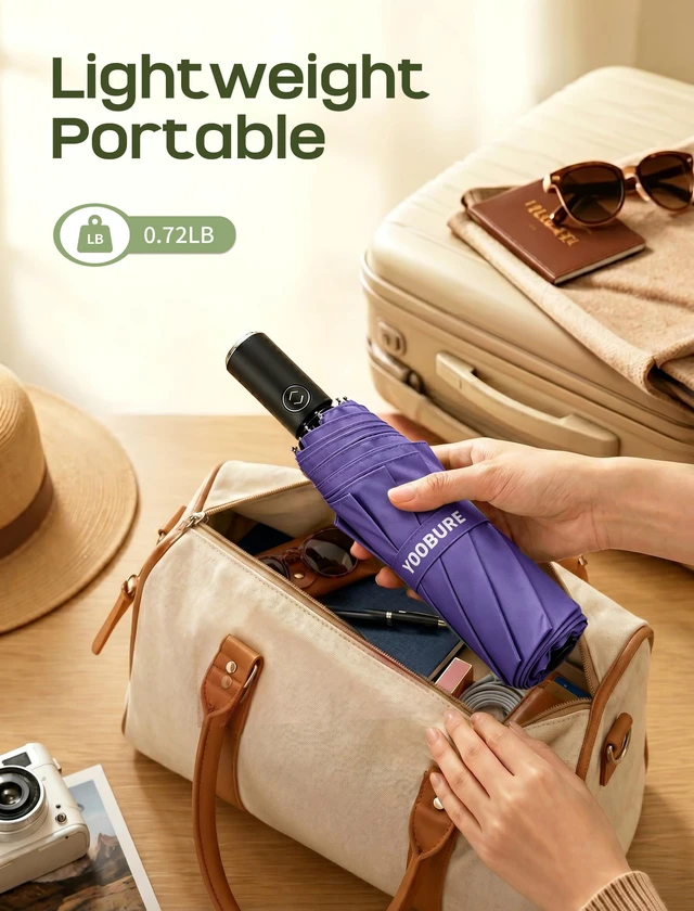 Alt view image 4 of 7 - Compact Travel Umbrella, Windproof Automatic Folding UV Sun & Rain | One-touch automatic open close; windproof for heavy rain; UV protection fabric; lightweight for backpack car, men women kids
