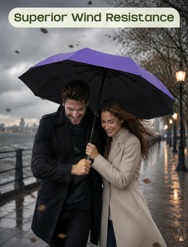 Alt view image 5 of 7 - Compact Travel Umbrella, Windproof Automatic Folding UV Sun & Rain | One-touch automatic open close; windproof for heavy rain; UV protection fabric; lightweight for backpack car, men women kids