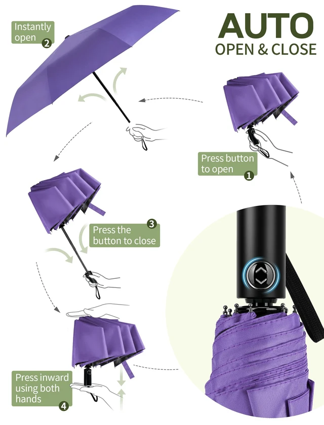 Alt view image 6 of 7 - Compact Travel Umbrella, Windproof Automatic Folding UV Sun & Rain | One-touch automatic open close; windproof for heavy rain; UV protection fabric; lightweight for backpack car, men women kids