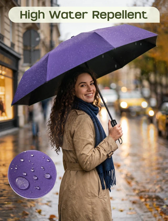 Alt view image 7 of 7 - Compact Travel Umbrella, Windproof Automatic Folding UV Sun & Rain | One-touch automatic open close; windproof for heavy rain; UV protection fabric; lightweight for backpack car, men women kids