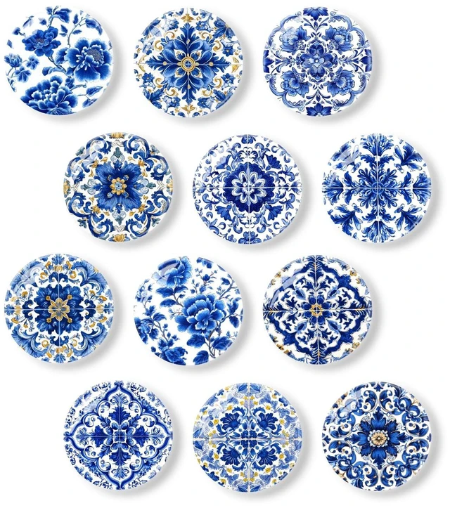 Main image of 12Pcs Refrigerator Magnets Blue and White Glass Mini Strong Fridge Magnets Aesthetic Magnets for Office,School,Whiteboards,Cabinets-Blue Flower