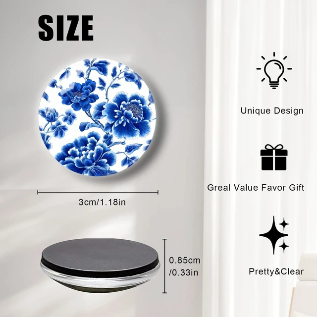 Alt view image 2 of 6 - 12Pcs Refrigerator Magnets Blue and White Glass Mini Strong Fridge Magnets Aesthetic Magnets for Office,School,Whiteboards,Cabinets-Blue Flower