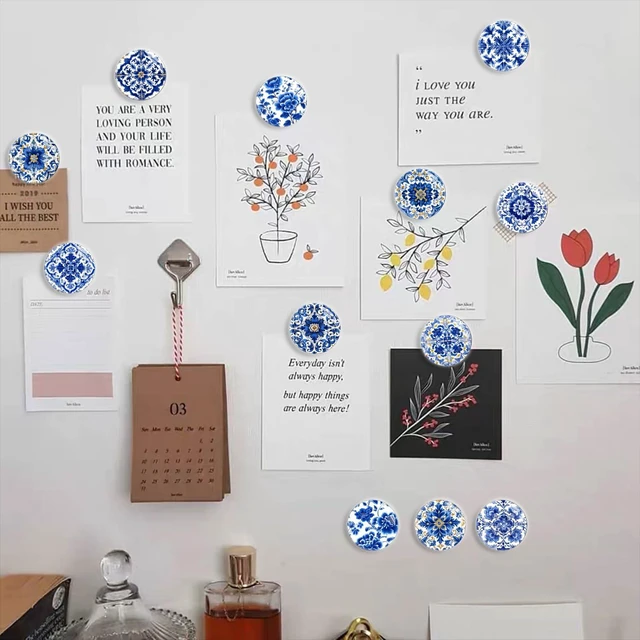 Alt view image 6 of 6 - 12Pcs Refrigerator Magnets Blue and White Glass Mini Strong Fridge Magnets Aesthetic Magnets for Office,School,Whiteboards,Cabinets-Blue Flower