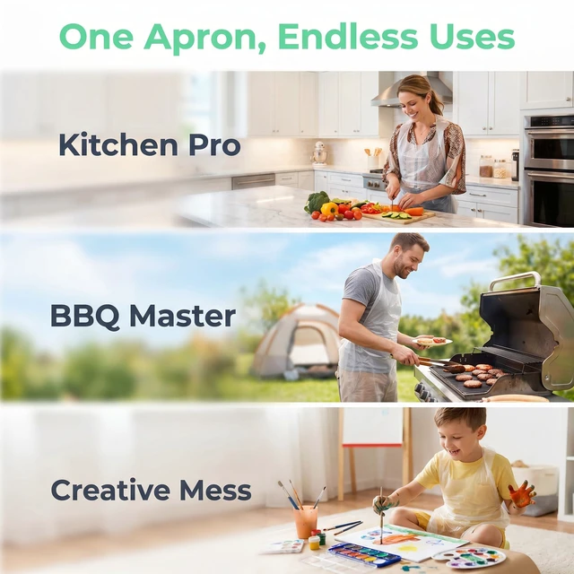 Alt view image 5 of 7 - Disposable Aprons Glove Adults&Kids Set,140pcs With Parchment Paper,Food Service Waterproof Oil-Proof Pe Plastic Sleeves Bibs&Gloves Protective Kit For Family Outdoor Picnic Camping Backyard BBQ