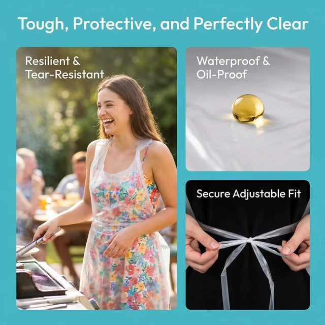 Alt view image 3 of 7 - Disposable Aprons Glove Adults&Kids Set,140pcs With Parchment Paper,Food Service Waterproof Oil-Proof Pe Plastic Sleeves Bibs&Gloves Protective Kit For Family Outdoor Picnic Camping Backyard BBQ