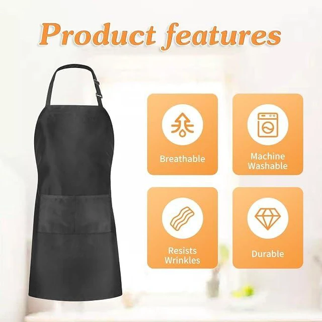 Alt view image 3 of 7 - 2 Pack Black Kitchen Aprons: Chef Cooking Bid Apron for Adults Women & Men with Pockets - Adjustable Smock Aprons for BBQ Grilling Painting Artist Servers Baking Crafts(Black, 2 Pack)