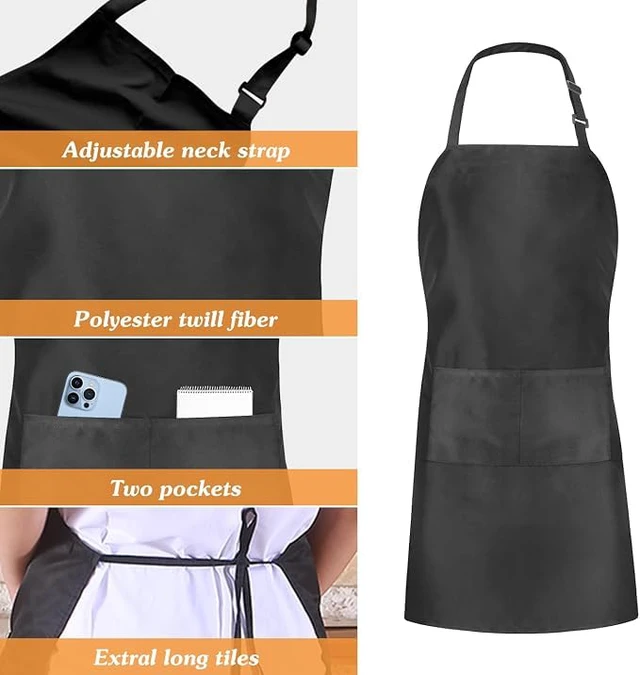 Alt view image 5 of 7 - 2 Pack Black Kitchen Aprons: Chef Cooking Bid Apron for Adults Women & Men with Pockets - Adjustable Smock Aprons for BBQ Grilling Painting Artist Servers Baking Crafts(Black, 2 Pack)