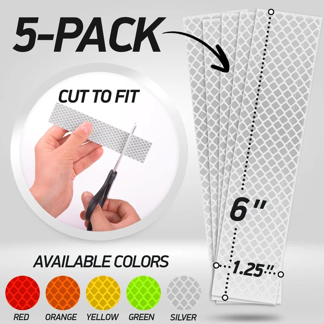 Alt view image 5 of 7 - Reflective Stickers | 3M Diamond Grade | White | 1.25 x 6 | 5-Pack | Reflective Safety Tape for Helmets, Cars, Mailboxes & More