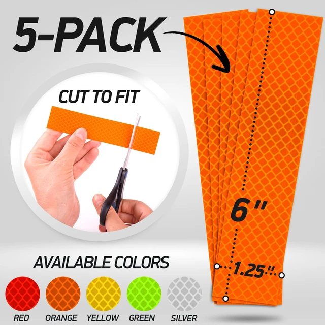 Alt view image 5 of 7 - Reflective Stickers | 3M Diamond Grade | Orange | 1.25 x 6 | 5-Pack | Reflective Safety Tape for Helmets, Cars, Mailboxes & More