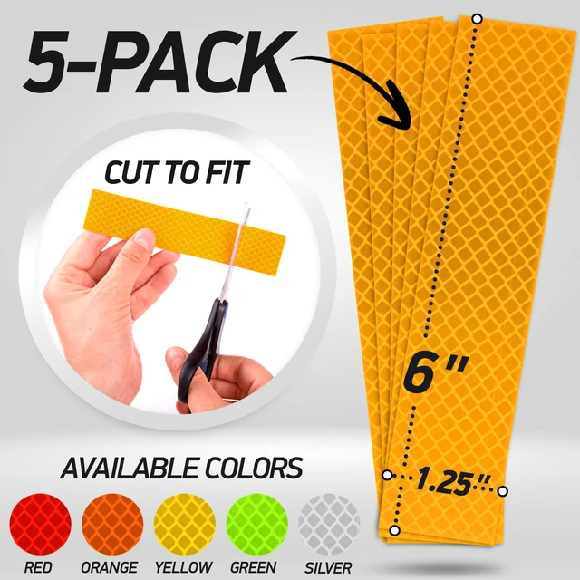 Alt view image 5 of 7 - Reflective Stickers | 3M Diamond Grade | Yellow | 1.25 x 6 | 5-Pack | Reflective Safety Tape for Helmets, Cars, Mailboxes & More