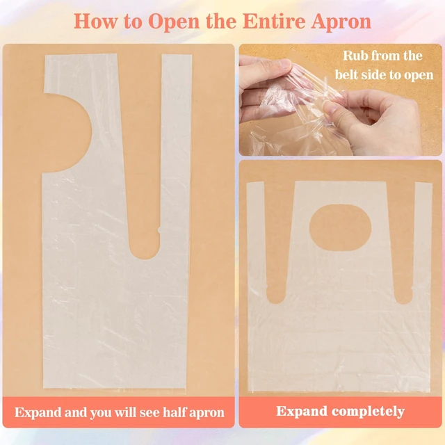 Alt view image 4 of 7 - 50 Plastic Disposable Aprons - 2.1ft/65cm Plastic Aprons Waterproof Disposable Paint Aprons Bulk Children Smocks Clear Eating Bibs for Painting Cooking Art Craft Picnic
