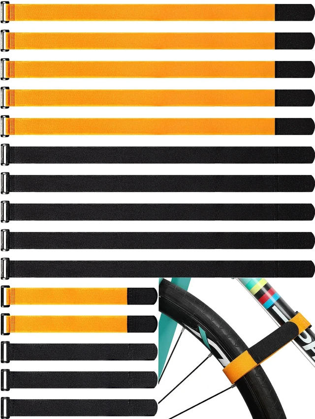 Main image of 15 Pieces Adjustable Bike Straps Reusable Bike Rack Straps Cinch Replacement Wheel Stabilizer Accessories for Transporting, 1 x 23.6 Inch, 1 x 11.8 Inch