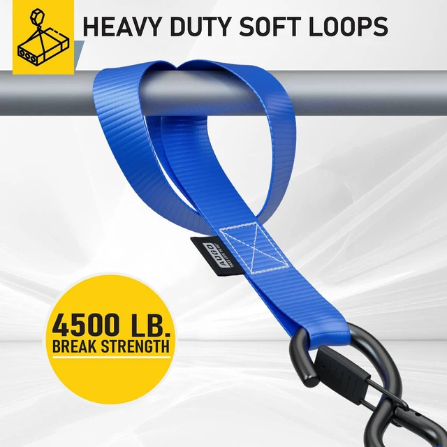 Alt view image 2 of 7 - Soft Loop Tie Down Straps - 1,500 Load Capacity & 4,500 Lbs Breaking Strength - 6 Pack - Loops for Securing ATV, UTV, Motorcycles, Scooters, Dirt Bikes, Lawn & Garden Equipment