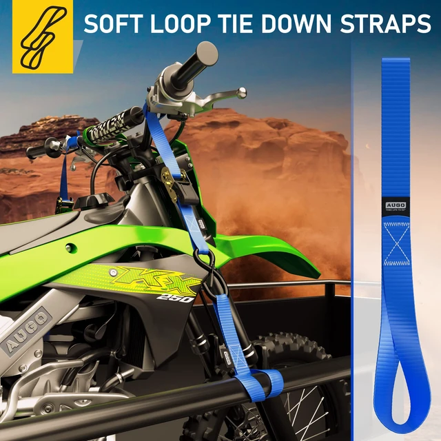 Alt view image 5 of 7 - Soft Loop Tie Down Straps - 1,500 Load Capacity & 4,500 Lbs Breaking Strength - 6 Pack - Loops for Securing ATV, UTV, Motorcycles, Scooters, Dirt Bikes, Lawn & Garden Equipment