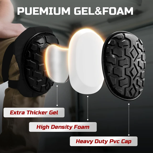 Alt view image 2 of 7 - Professional Knee Pads for Work Construction with Heavy Duty Cap Foam Padding Gel Cushion Knee Pads for Men, Comfortable Adjustable Strong Strap, Military Grade Rivet for Flooring Gardening