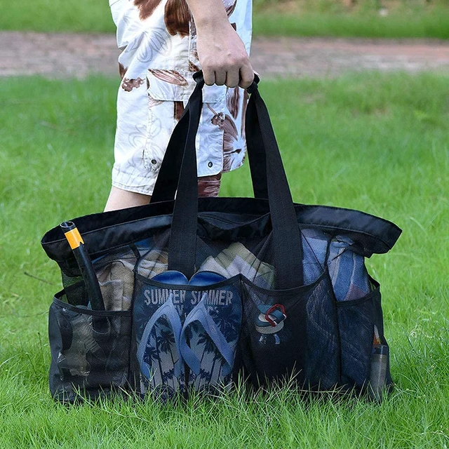 Alt view image 2 of 7 - Extra Large Beach Bag, XL Mesh Tote with Zipper and Pockets,Black | Ideal for Your Family Cruise/Beach Vacation Essentials