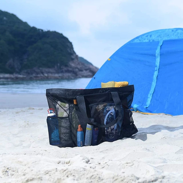 Alt view image 3 of 7 - Extra Large Beach Bag, XL Mesh Tote with Zipper and Pockets,Black | Ideal for Your Family Cruise/Beach Vacation Essentials