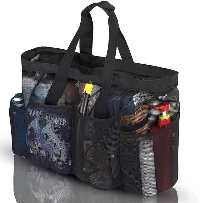 Alt view image 4 of 7 - Extra Large Beach Bag, XL Mesh Tote with Zipper and Pockets,Black | Ideal for Your Family Cruise/Beach Vacation Essentials
