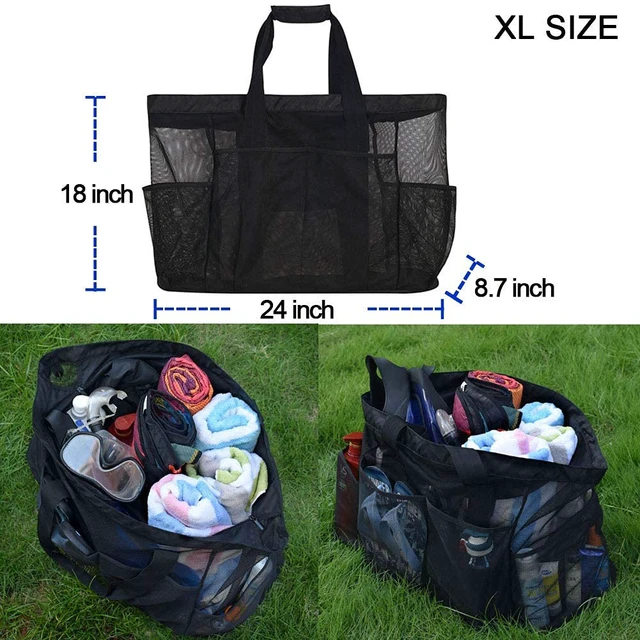 Alt view image 5 of 7 - Extra Large Beach Bag, XL Mesh Tote with Zipper and Pockets,Black | Ideal for Your Family Cruise/Beach Vacation Essentials