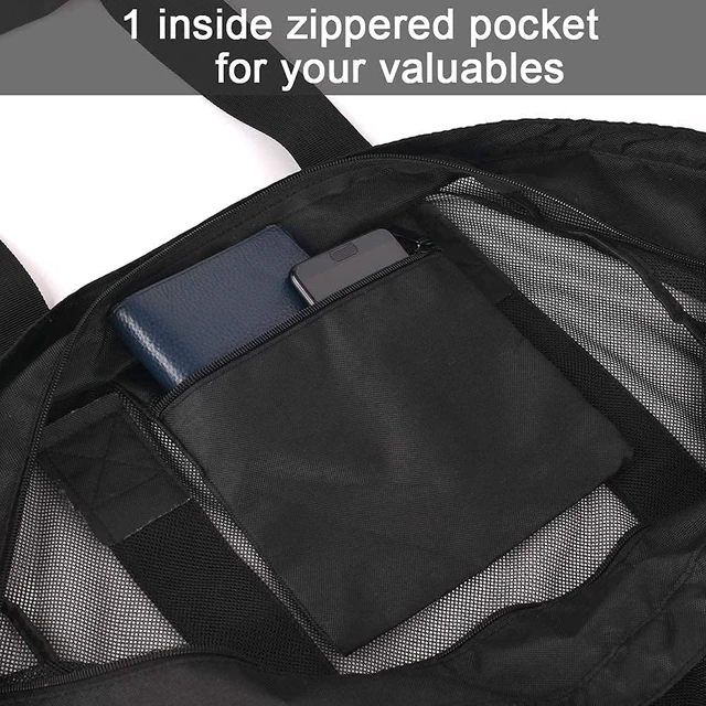 Alt view image 7 of 7 - Extra Large Beach Bag, XL Mesh Tote with Zipper and Pockets,Black | Ideal for Your Family Cruise/Beach Vacation Essentials