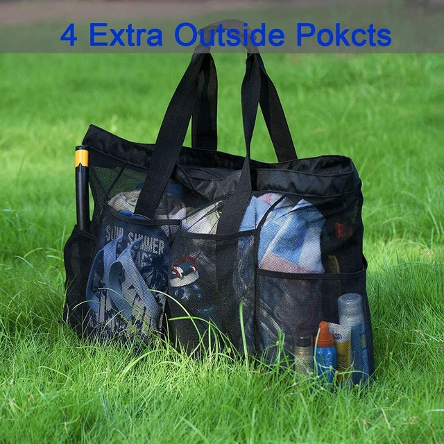 Alt view image 6 of 7 - Extra Large Beach Bag, XL Mesh Tote with Zipper and Pockets,Black | Ideal for Your Family Cruise/Beach Vacation Essentials