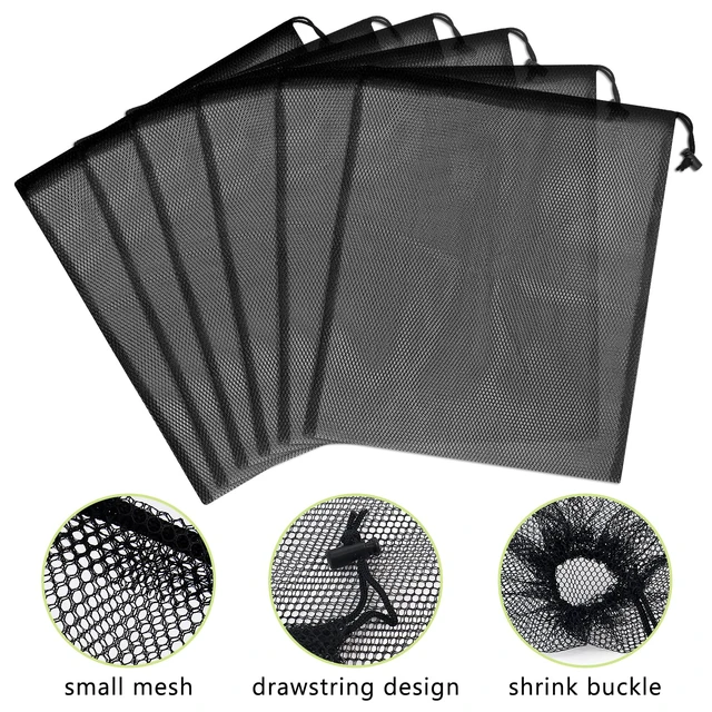 Alt view image 3 of 6 - Mesh Bags Drawstring 15.5x13.5 Inch for Beach Toys Breathable Nylon Mesh Storage Bag with Drawstring for Travel Home Gym (6, Black)