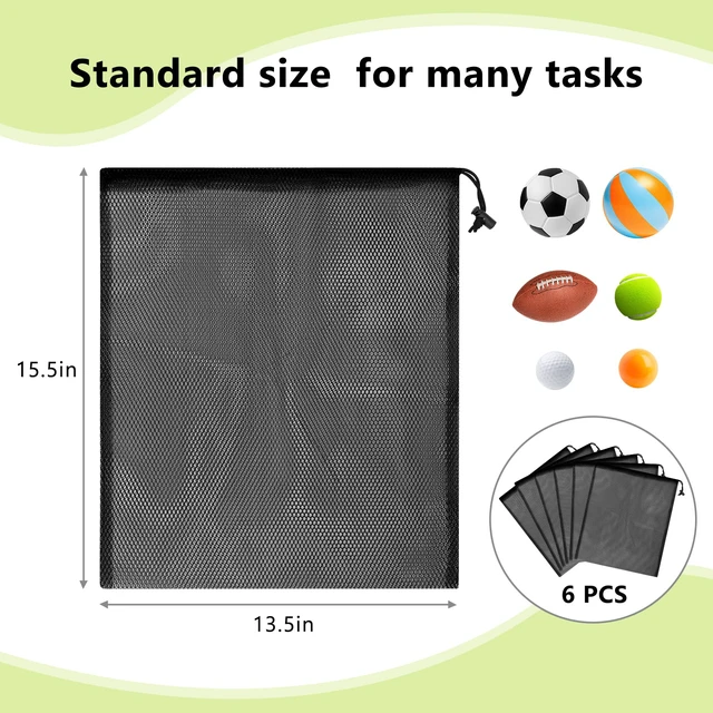 Alt view image 2 of 6 - Mesh Bags Drawstring 15.5x13.5 Inch for Beach Toys Breathable Nylon Mesh Storage Bag with Drawstring for Travel Home Gym (6, Black)