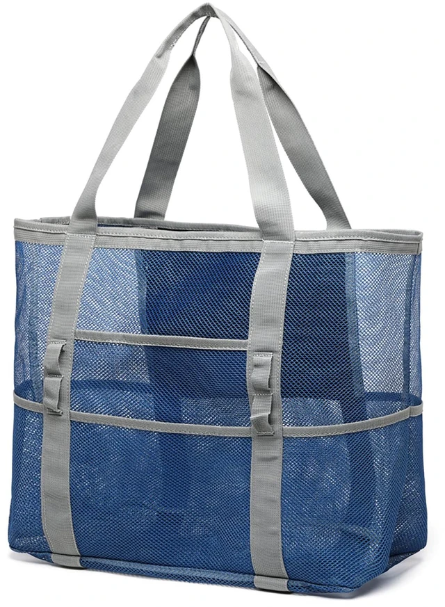 Main image of Mesh Beach Bag Large - Pool Toys Bag for Beach Swim Cruise, Blue | 9 Pockets, Quick Dry, with Zipper Pocket, Portable Mesh Beach Tote Bag for Sand Toys, Towels, Pool, Travel Beach Essentials