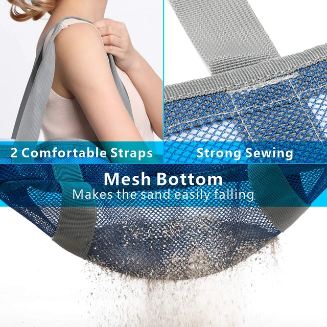 Alt view image 5 of 7 - Mesh Beach Bag Large - Pool Toys Bag for Beach Swim Cruise, Blue | 9 Pockets, Quick Dry, with Zipper Pocket, Portable Mesh Beach Tote Bag for Sand Toys, Towels, Pool, Travel Beach Essentials