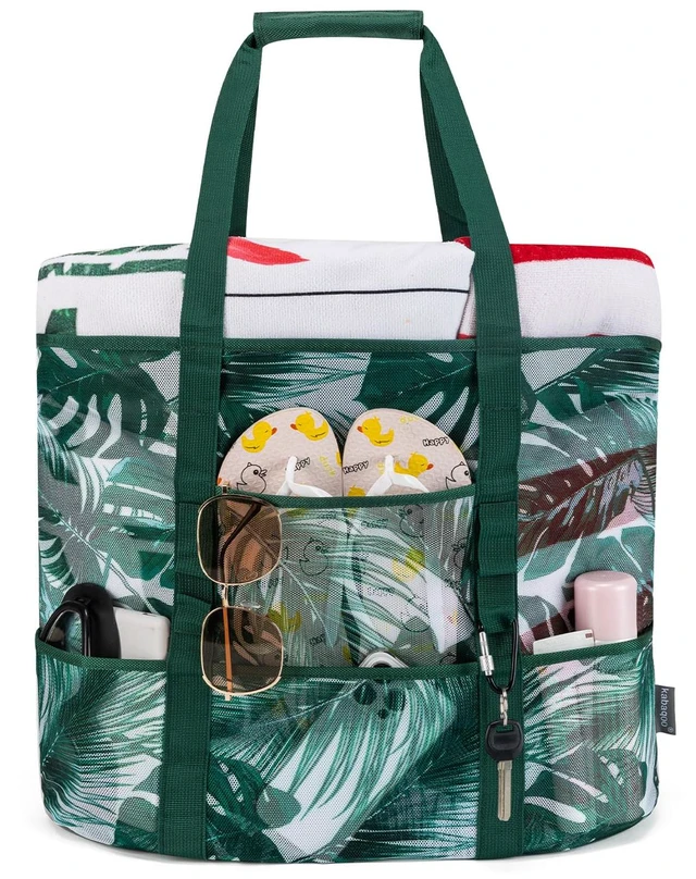 Main image of Mesh Beach Bag, Extra Large Beach Bags with 9 Pockets & Zipper Waterproof Lightweight Beach Tote for Beach/Pool Trip