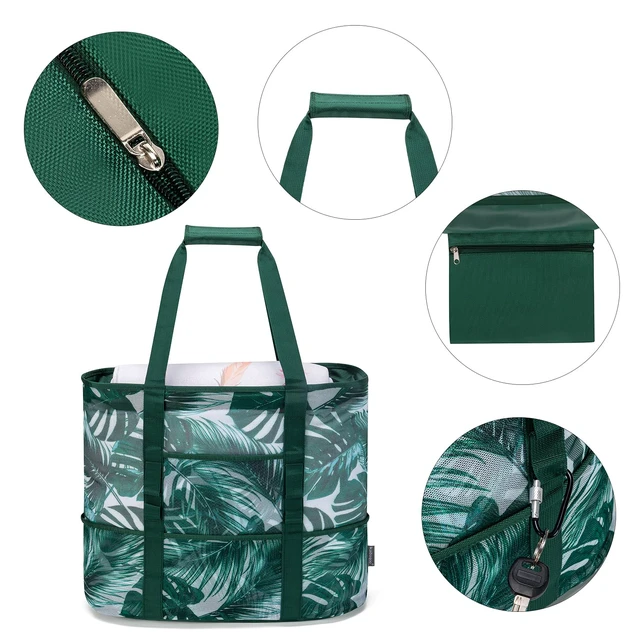 Alt view image 3 of 7 - Mesh Beach Bag, Extra Large Beach Bags with 9 Pockets & Zipper Waterproof Lightweight Beach Tote for Beach/Pool Trip