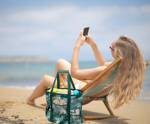 Alt view image 2 of 7 - Mesh Beach Bag, Extra Large Beach Bags with 9 Pockets & Zipper Waterproof Lightweight Beach Tote for Beach/Pool Trip