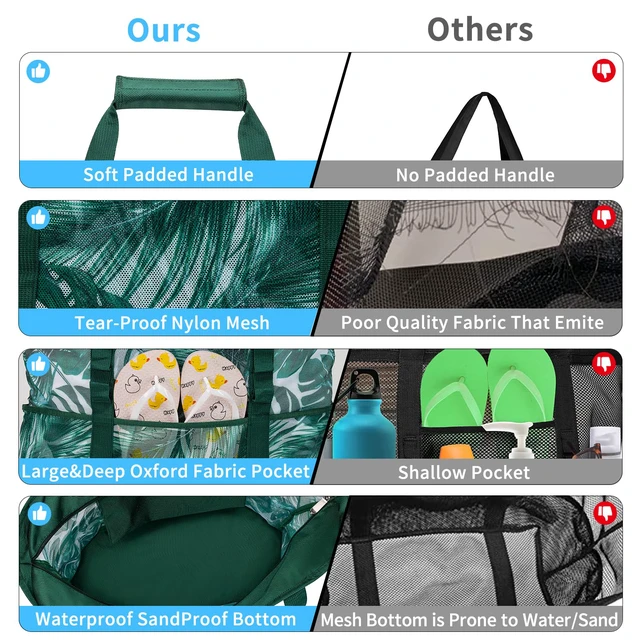Alt view image 4 of 7 - Mesh Beach Bag, Extra Large Beach Bags with 9 Pockets & Zipper Waterproof Lightweight Beach Tote for Beach/Pool Trip